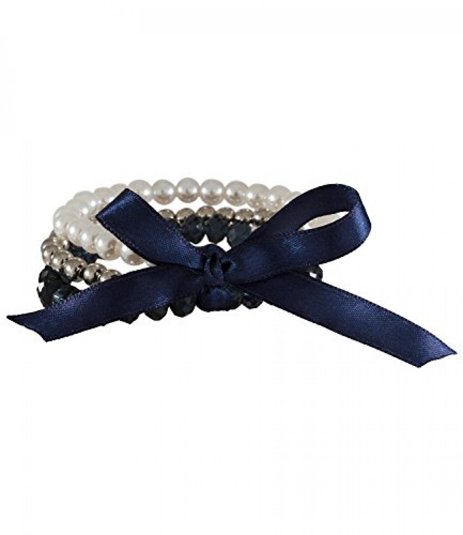 SIX "Glory Empire" drei weiß-silber-blaue Perlen Armbänder mit Schleife (399-043) 